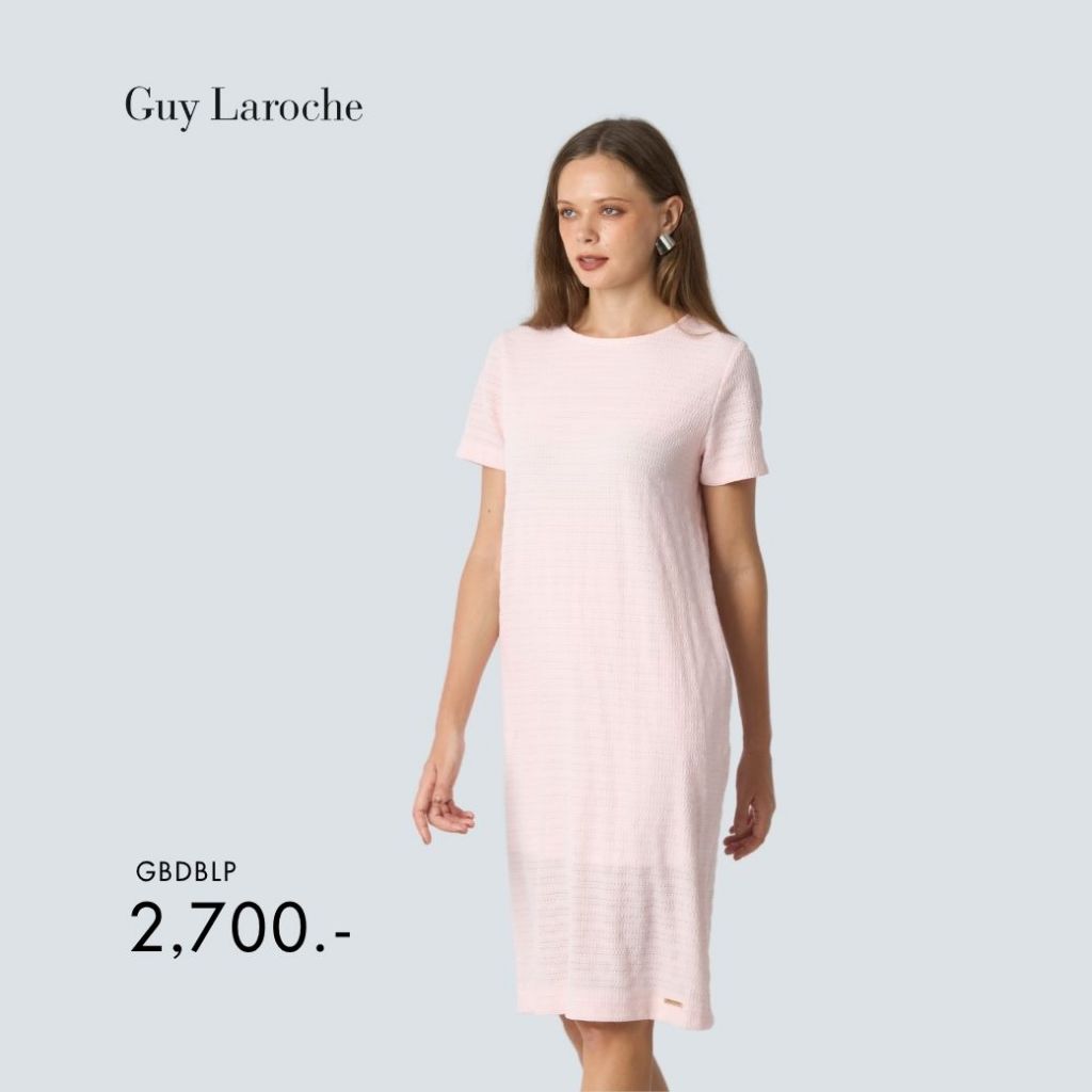Guy Laroche เดรส ทรงตรง แขนสั้น โคซี่ พรอมฟี่ สีชมพู GBDBLP