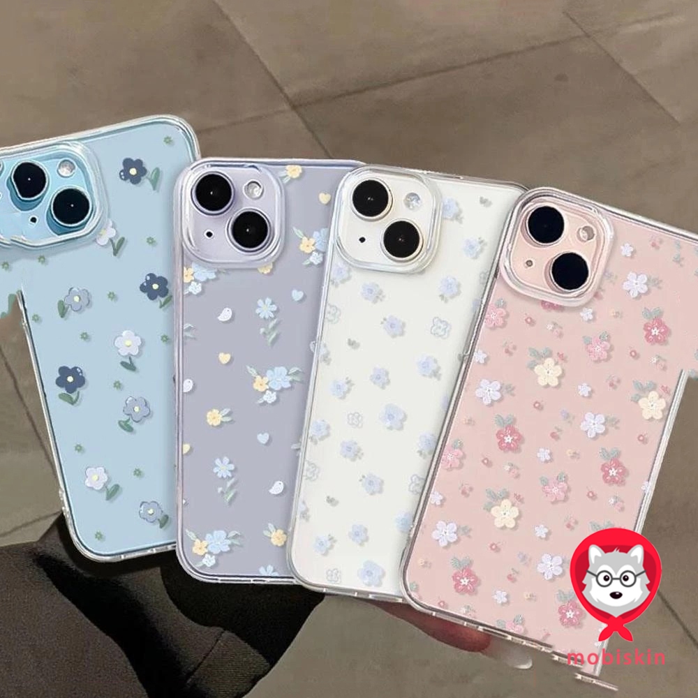 สำหรับ iPhone 16 Pro Max iPhone 11 Case เคสใส TPU ดอกไม้สีฟ้าบานสะพรั่งสวยงามน่ารัก iPhone15 14 13 Pro Max 12 Pro Max 11