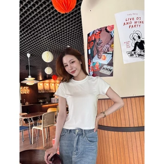 B&R พร้อมส่ง เสื้อยืดผู้หญิง เสื้อยืดคอกลมแขนสั้น ผ้าฝ้ายสีพื้น สไตล์เกาหลี มีหลายสีให้เลือก ขนาดS-XL