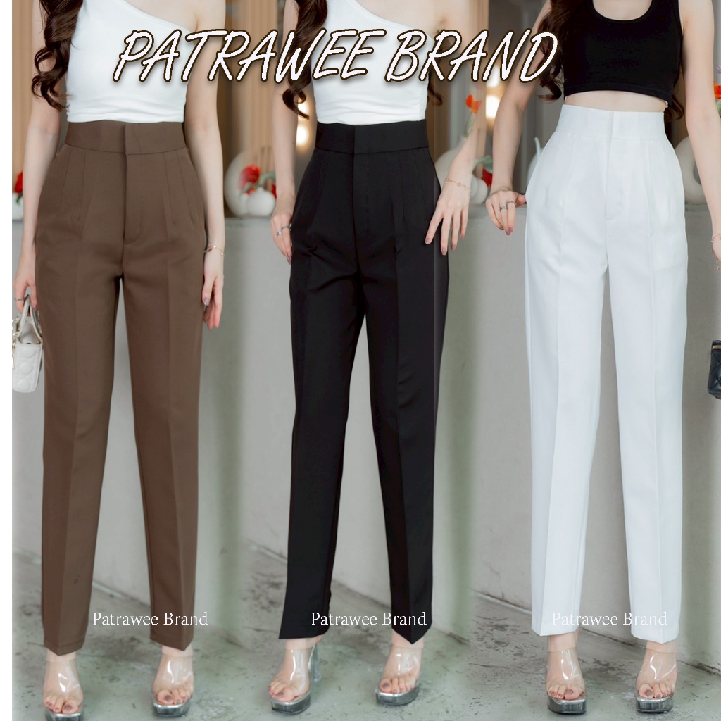 P41 กางเกงกระบอกเล็กทรงบอย S-2XL กางเกงทำงานผู้หญิงเอวสูงทรงสวย ขากระบอกเล็ก ผ้าลิลลี่พรีเมี่ยม