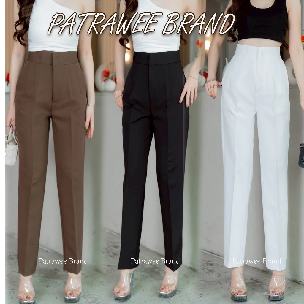 P41 กางเกงกระบอกเล็กทรงบอย S-2XL กางเกงทำงานผู้หญิงเอวสูงทรงสวย ขากระบอกเล็ก ผ้าลิลลี่พรีเมี่ยม