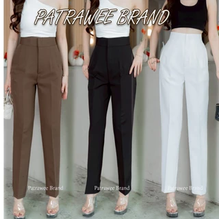 P41 กางเกงกระบอกเล็กทรงบอย S-2XL กางเกงทำงานผู้หญิงเอวสูงทรงสวย ขากระบอกเล็ก ผ้าลิลลี่พรีเมี่ยม