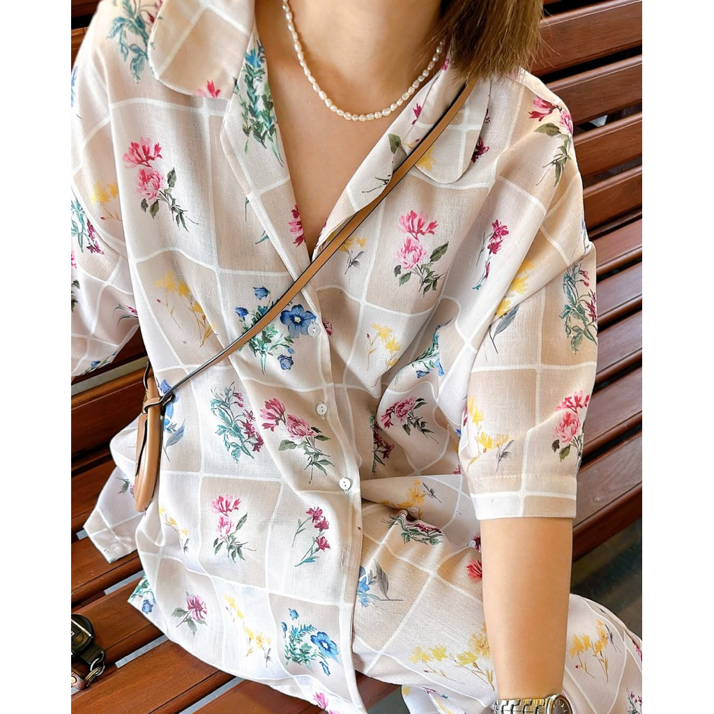 ✅พร้อมส่ง✅ ชุดเซท2ชิ้น Monaco   เสื้อเชิ้ต อก 50“  + กางเกงเอวสม็อค Amcorner