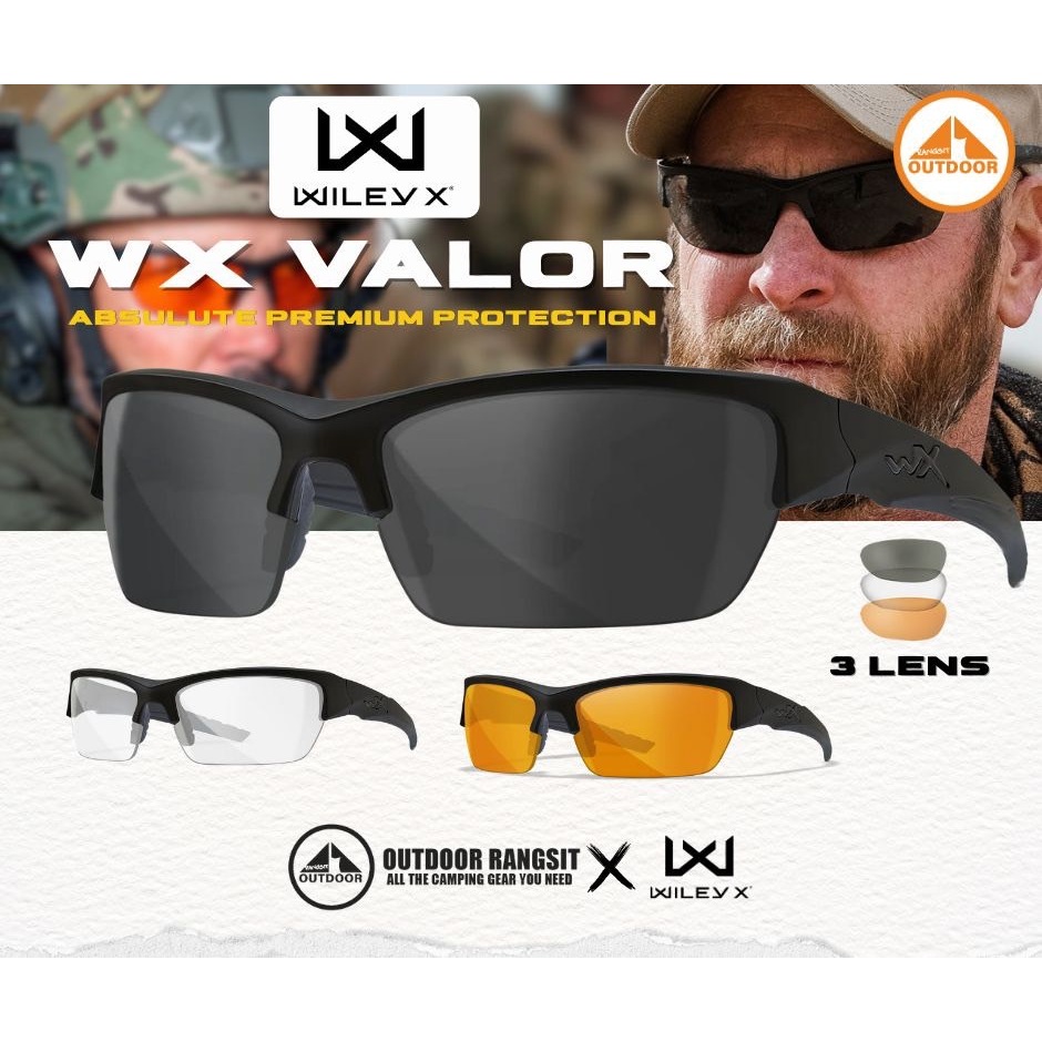 แว่นตา Wiley-X Valor ของแท้ ชุด 3 เลนส์ ดำ ใส ส้ม / เฟรมดำ(CHAVAL06) พร้อมการรับประกันศูนย์ไทย