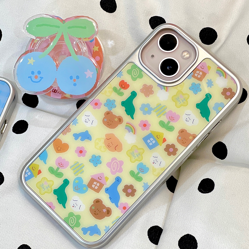 Cream doodle ip case with magnet เคสมือถือแม่เหล็กแบบทึบ ขอบสีเงินลายสีครีมจุ๊กจิ๊ก บิงบิง เท๊ดดี้ ไดโน | Stickwithme4ev