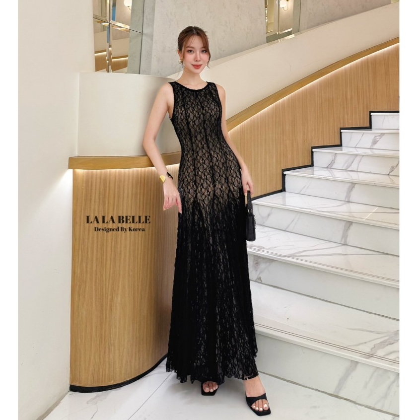 LA LA BELLE Black (*รบกวนเช็คสต๊อกก่อนกดสั่งซื้อ)แม็กซี่เดรสลูกไม้
