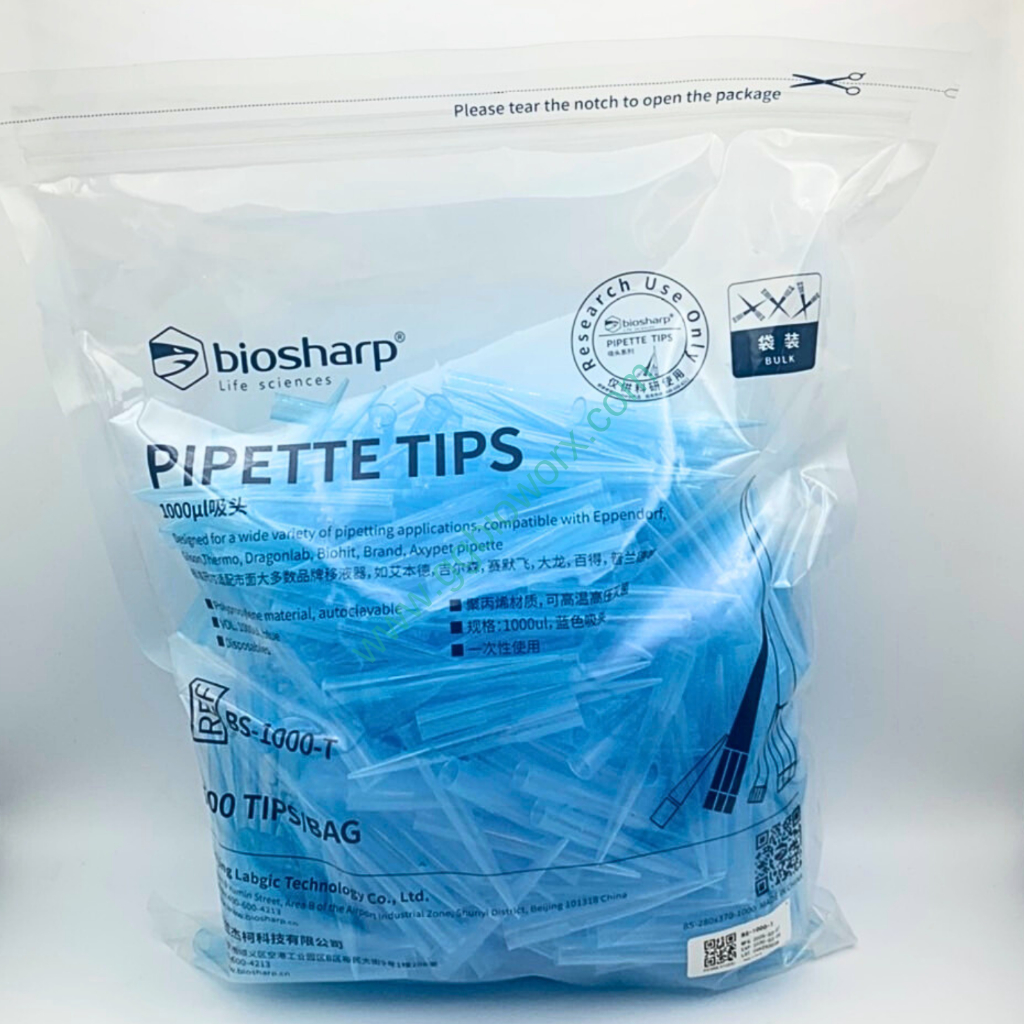 ปิเปต ทิป (Pipette tip, Blue tip) 1000 ul 500 pcs/pk พร้อมส่ง ยี่ห้อ Biosharp
