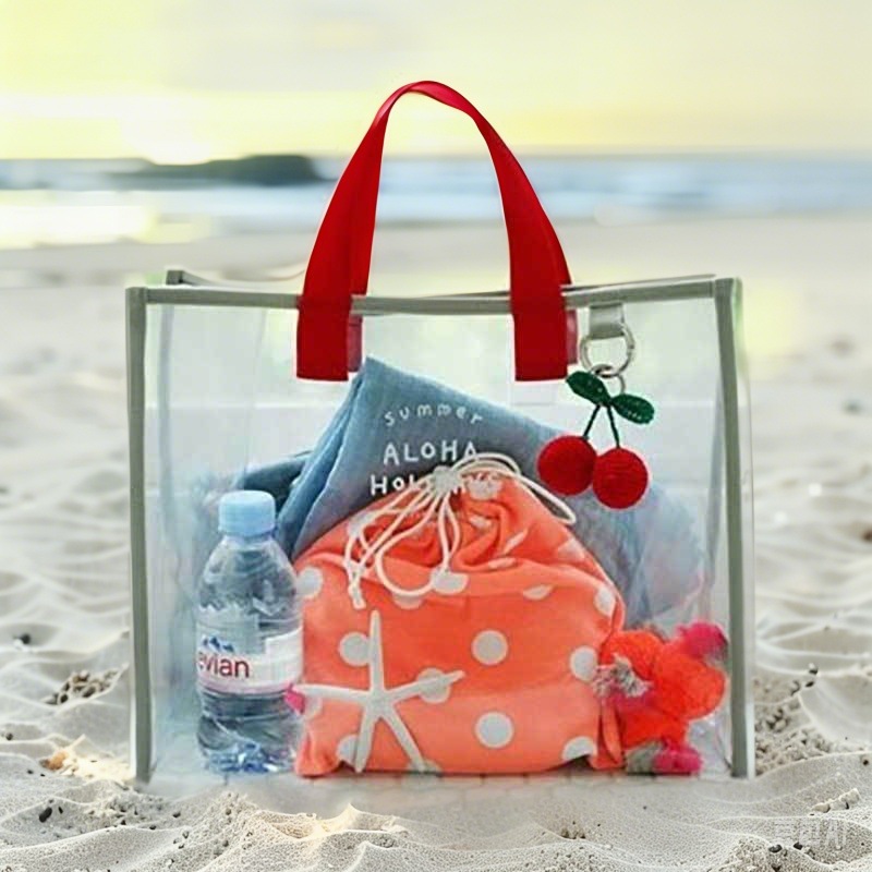 กระเป๋าถือ กระเป๋าเครื่องสำอางใสความจุขนาดใหญ่ กระเป๋า PVC พกพาไปกลางแจ้ง กระเป๋าเครื่องสำอางชายหาด กระเป๋าอาบน้ำ กันน้ำ