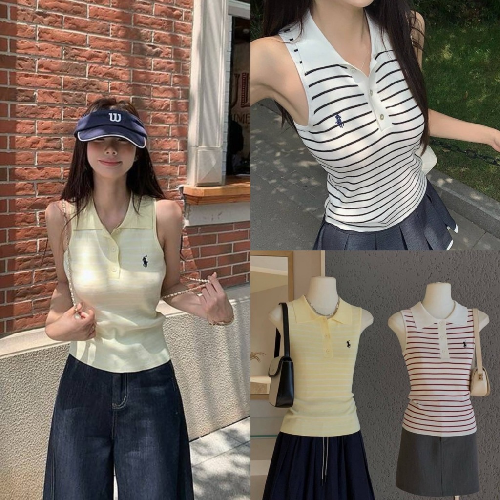 เสื้อแขนกุดผ้าไหมพรมลายริ้วรุ่น 6648 TAG WG.WE 🇰🇷