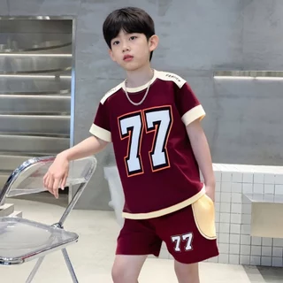 2-12 ปี เสื้อผ้าสำหรับเด็ก ชุดเซ็ตเด็กผู้ชาย 2 ชิ้น เสื้อ+กางเกงขาสั้น สไตล์เกาหลี ทรงหลวม ผ้านิ่ม