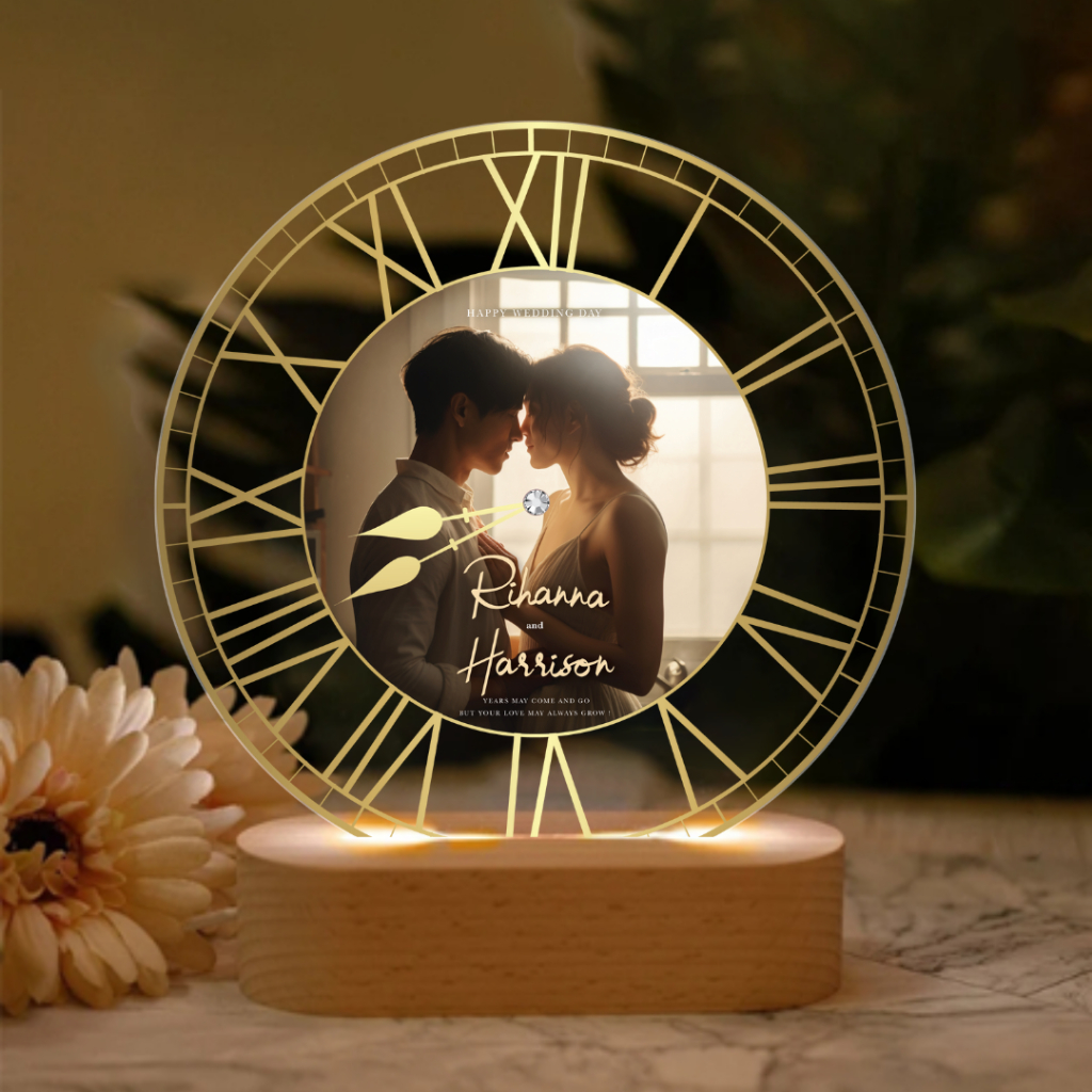 จัดทำ 1-2 วัน Happylife Memory Collection โคมไฟนาฬิกาตั้งโต๊ะ อะคริลิคสกรีนรูป ใส่ข้อความได้ ของขวัญวันเกิด วันครบรอบ