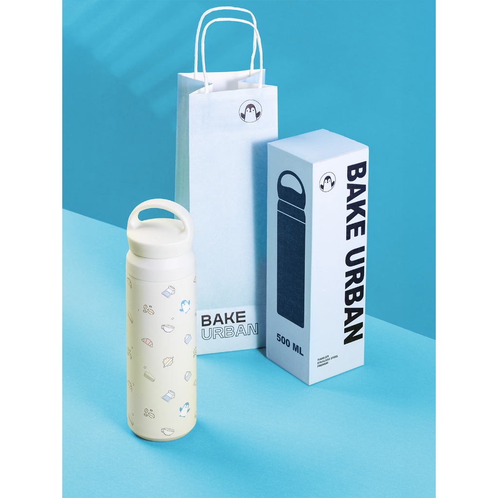 Bake Urban แก้ว Tumbler Stainless Steel Premium ลายปังกวิ้น สีครีม ขนาด 500 มล. (สินค้าพร้อมส่ง)