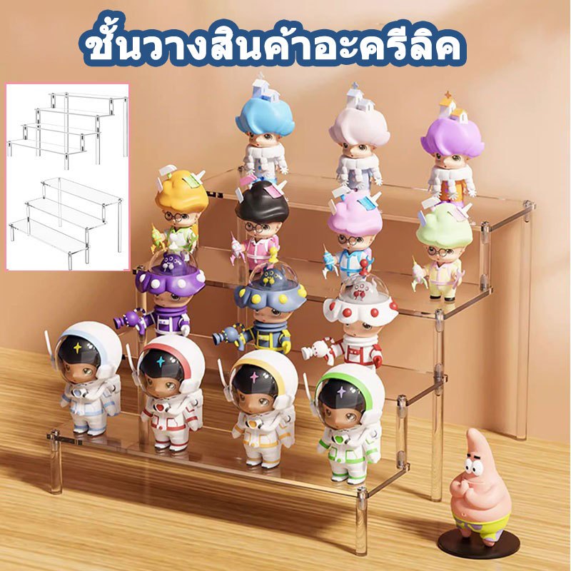 ชั้นวางเครื่องสําอางอะคริลิคสี่เหลี่ยมคางหมูสีใส ชั้นวางของ ที่วางโมเดล สําหรับโชว์ของเล่น น้ําหอม ตู้โชว์