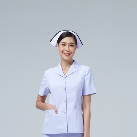 Uniformthaiwacoal ชุดพยาบาลเสื้อปกเทเลอร์ แขนสั้น ไม่ผ่าหลัง FHW116 (ผ้า Nursy Plus สีขาวโอโม่ เฉด 2)[สังกัดสาธารณสุข]