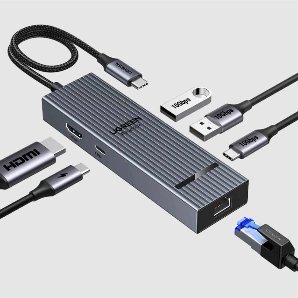 พร้อมส่ง UGREEN 45364 Revodok 6-IN-1 USB-C Hub Ethernet, 4K@60Hz HDMI Display