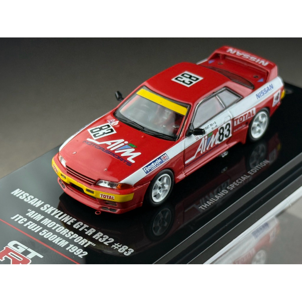 🔹Thailand Special Edition Nissan Skyline GTR R32 #83 Aim Motorsport JTC Fuji 500KM 1992 Scale 1:64 ย
