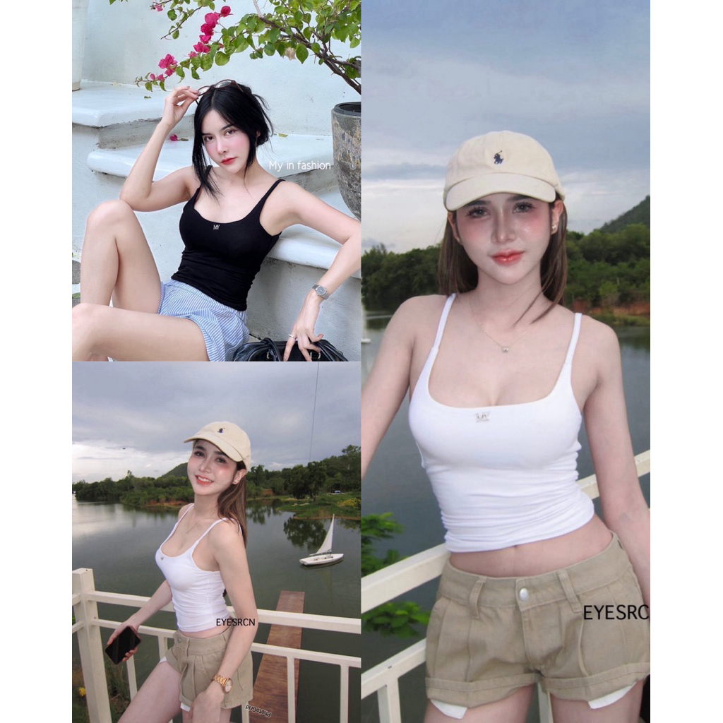 mnv_shop เสื้อสายเดี่ยวยาวเต็มตัว ผ้าเรย่อนแต่งอาไหล่MY มี2แบบ เสริมฟองน้ำ-ไม่เสริมฟองน้ำ