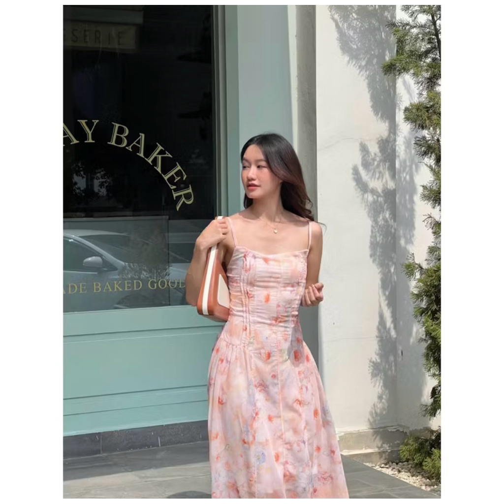 🍓g2n.clothshop.th เดรสลายดอกไม้ สีส้ม🍓