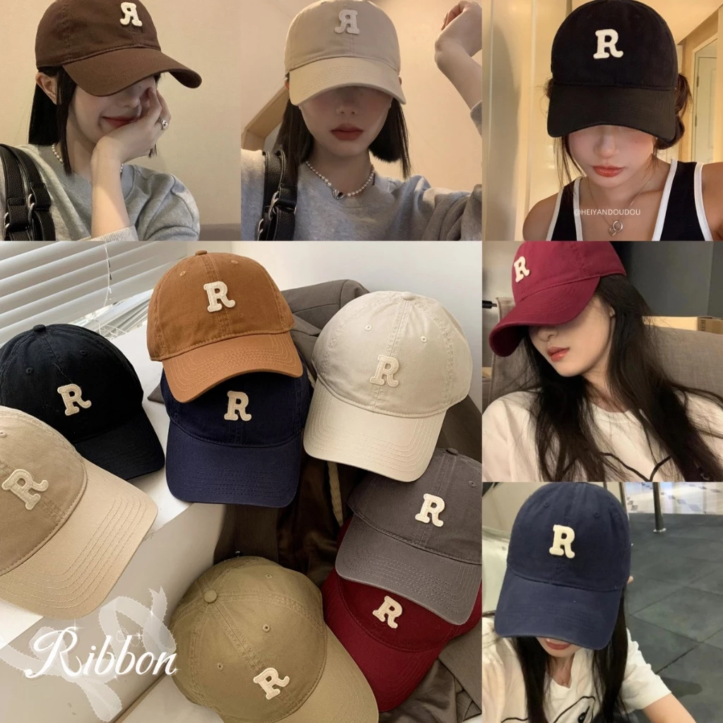 RIbbonIsland🧢หมวกเบสบอล หมวกแฟชั่น กันแดด แฟชั่น มินิมอล ปักลาย เกาหลี สำหรับผู้ชายและผู้หญิง ส่งเร็ว