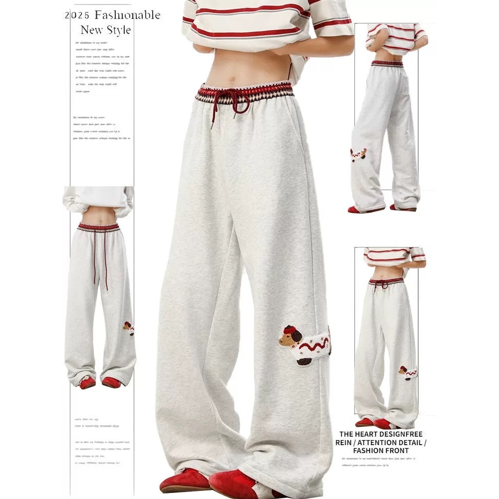 สไตล์อเมริกันวินเทจกางเกงกีฬาดัชชุนด์ผู้หญิง 2025 ใหม่หลวมขากว้างตรงลำลองกางเกง Moonlite.th