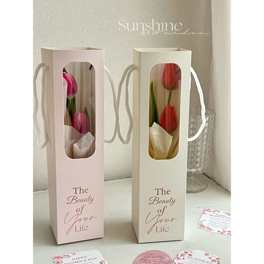 🌷🌷BAG🌷🌷 รุ่นใหม่ ถุงกระดาษ หูหิ้ว หน้าใส ทรงเดียว ใส่ดอกไม้แบบดอกเดียว ของขวัญ ของชำร่วย วันวาเลนไลท์