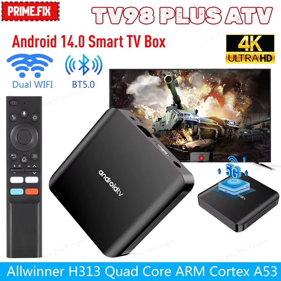 🔥กรุงเทพ✅TV98 PLUS ATV 8K Android 14 Wifi 5G การควบคุมระยะไกลด้วยเสียง Bluetooth Smart TV box Blueto