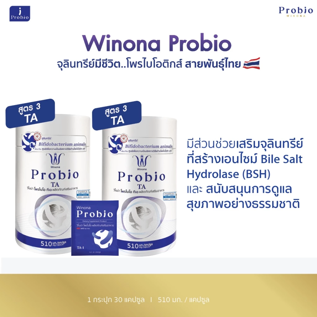 Winona Probio TA จุลินทรีย์มีชีวิต โพรไบโอติกส์ สายพันธุ์ไทย (สูตร3) 2 กระปุก