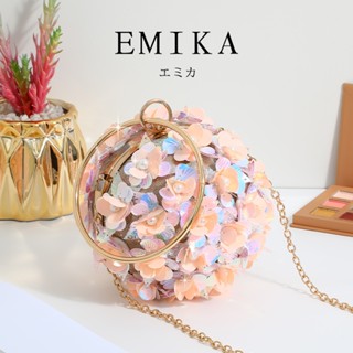EMIKA กระเป๋าดอกไม้สามมิติ กระเป๋าถือทรงกลม กระเป๋าหรูหราสำห…