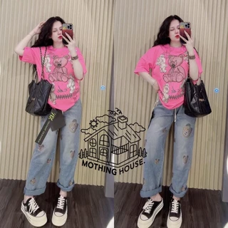 No.Set5590 ชุดเซ็ท2ชิ้น เสื้อแขนสั้น+กางเกงขายาว*ผ้ายีนส์เทียม* สกรีนลายหมีหลายตัว ชุดเซ็ท เสื้อผ้าแฟชั่น