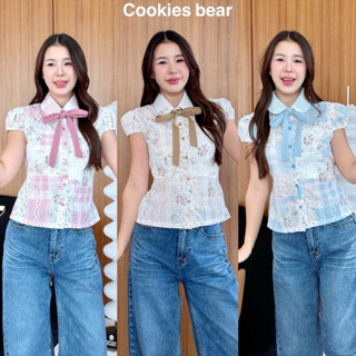 M19 - Cookies Bear 🍬 เสื้อเชิ้ตแขนสั้นคอปกทรงปกโค้ง งานแขนพอ…