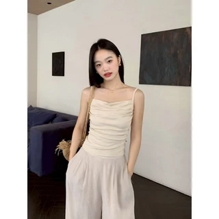 Vogue🌟พร้อมส่ง🌟 เสื้อสายเดี่ยว เรียบหรู มีฟองน้ำในตัว ยืดพอดี ใส่สบาย (FY3508)