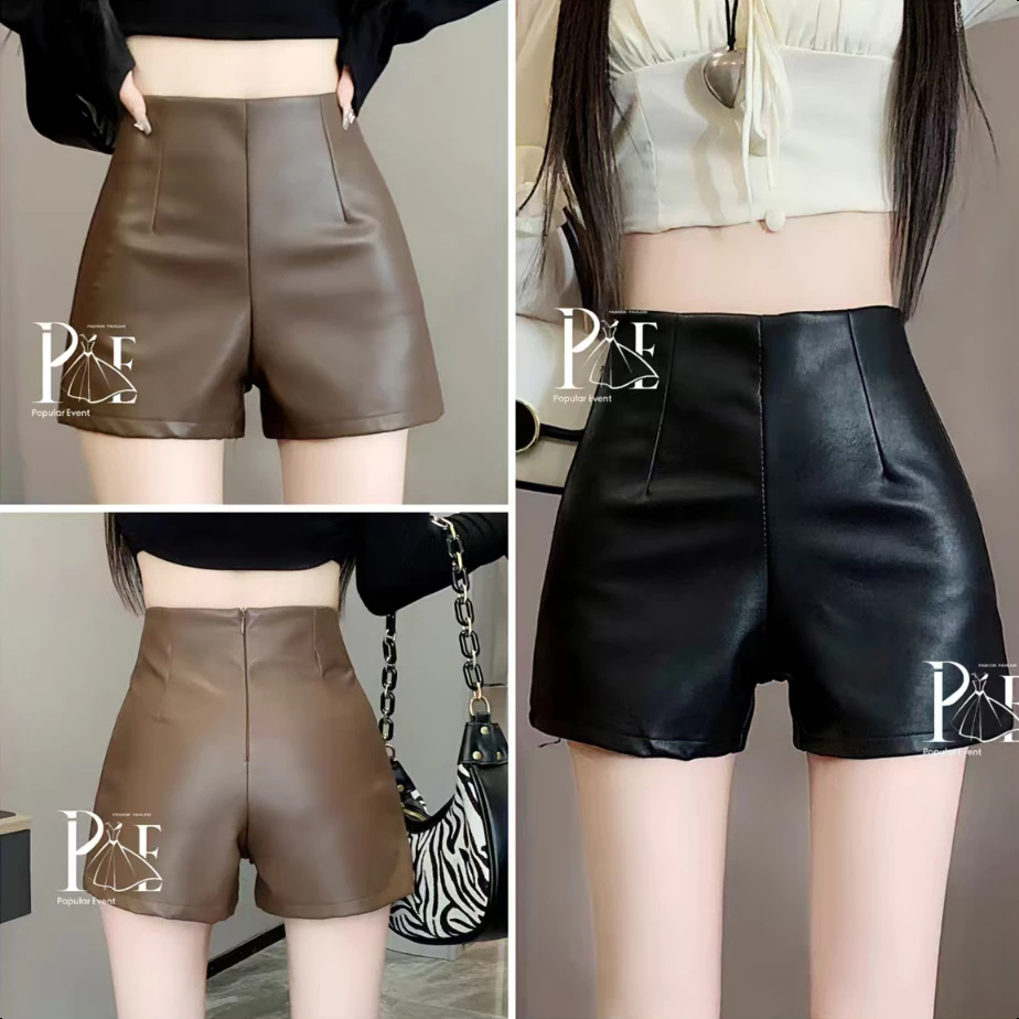 พร้อมส่ง กางเกงหนัง ขาสั้น รัดรูป เอวสูง แฟชั่นสไตล์สาวเท่ เสื้อผ้า Clothing