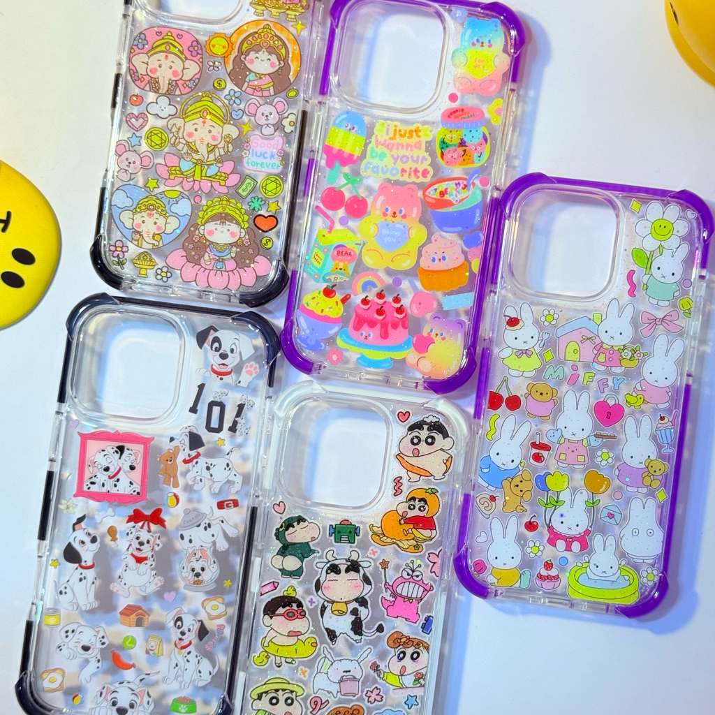 เคสS เคสบั้มเปอร์ขอบสีหนาแข็งแรง +สติ๊กเกอร์พร้อมเคลือบเรซิ่น
