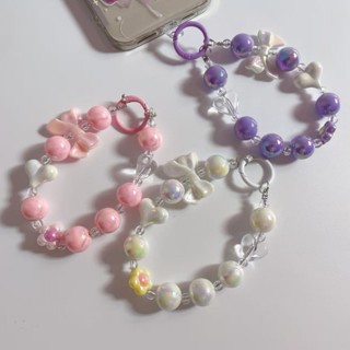 สายคล้องโทรศัพท์มือถือ มาการองแบบใส ลูกปัดโซ่ใสขนมกรณี กระเป…