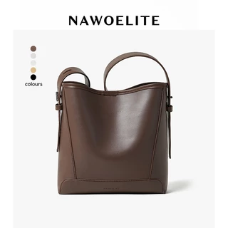 NAWOELITE Bucket Bag กระเป๋าถังหนังแท้คลาสสิก สำหรับผู้หญิง กระเป๋าสะพายไหล่ พร้อมสายสะพายปรับความยาวได้ กระเป๋า Crossbo