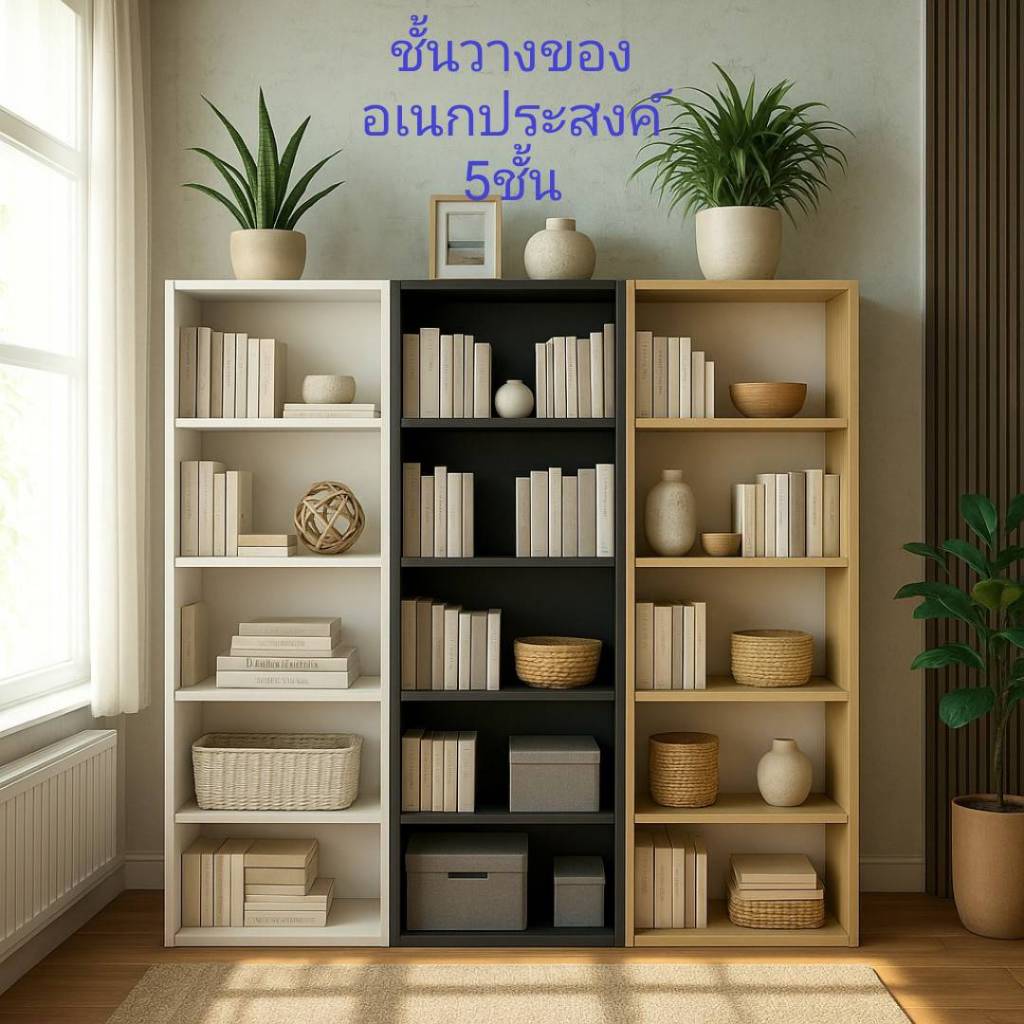 ชั้นวางของ ชั้นวางหนังสือ 5ชั้น ตู้โชว์ ชั้นเก็บของ ตู้เก็บหนังสือ ชั้นวางของอเนกประสงค์ ห้องนั่งเล่น ห้องนอน ตกแต่งบ้าน