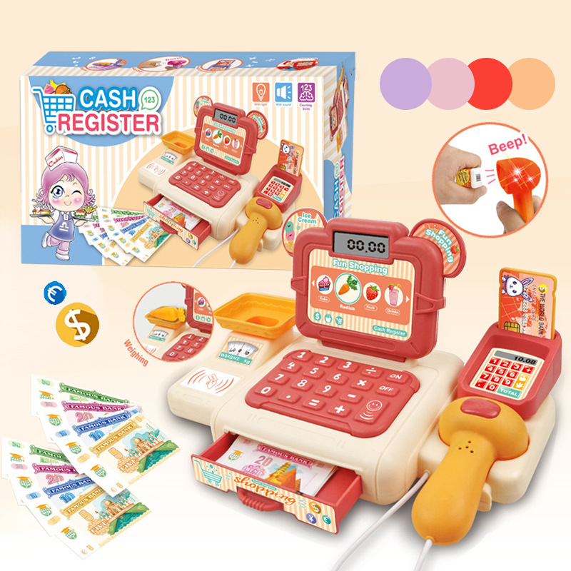 ของเล่นเคาน์เตอร์แคชเชียร์ แคชเชียร์ ซูเปอร์มาร์เก็ตจำลอง  มีไฟมีเสียง  คิดเลขได้จริง ของเล่นขายของ