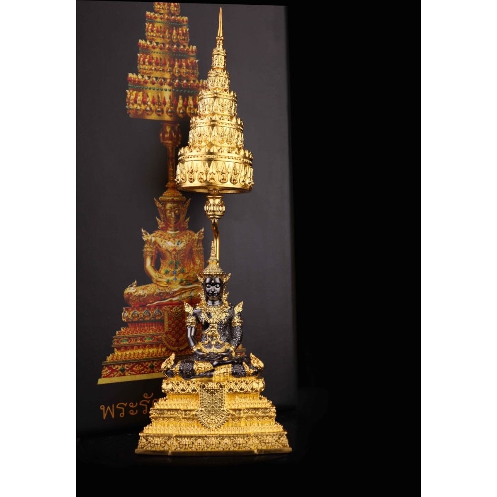 🚩#พระรัตนะ ((#ขนาดตั้งบูชาสูง 14Cm. รวมฉัตร)) ปี 2568  🔸รายการที่ ️3.2 #เนื้อบรอนซ์ชุบแบล็คโรเดียมฐานชุบทอง