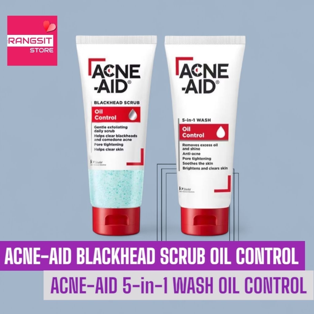 Acne-Aid Blackhead Scrub Oil Control 100 ml. / Acne-aid 5-in-1 Wash Oil Control 100 ml.