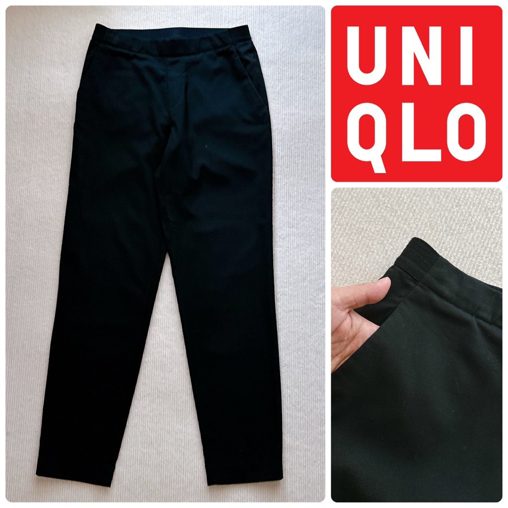 ʚɞ กางเกง Uniqlo EZY Ankle Pants ผ้าคอตตอน สีดำ  **ตำหนิข้างกระเป๋า ดูรูปสุดท้าย ขอคนรับได้ ไม่ทีผลต