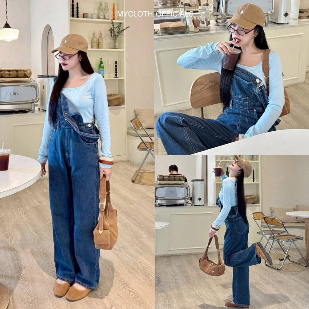 mycloth.officials (9062) - เอี๊ยมยีนส์ขายาว ทรงเข้ารูป สียีนส์เข้มโทนมิดไนท์ น่ารักมากก