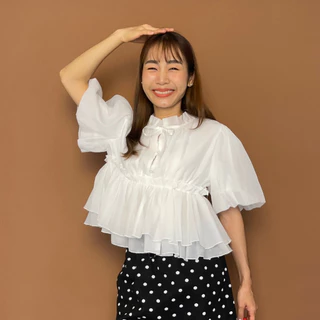 (S-3XL) CHAWY Ruffle Blouse 🐻‍ C4754 เสื้อระบายชีฟอง แขนตุ๊กตา