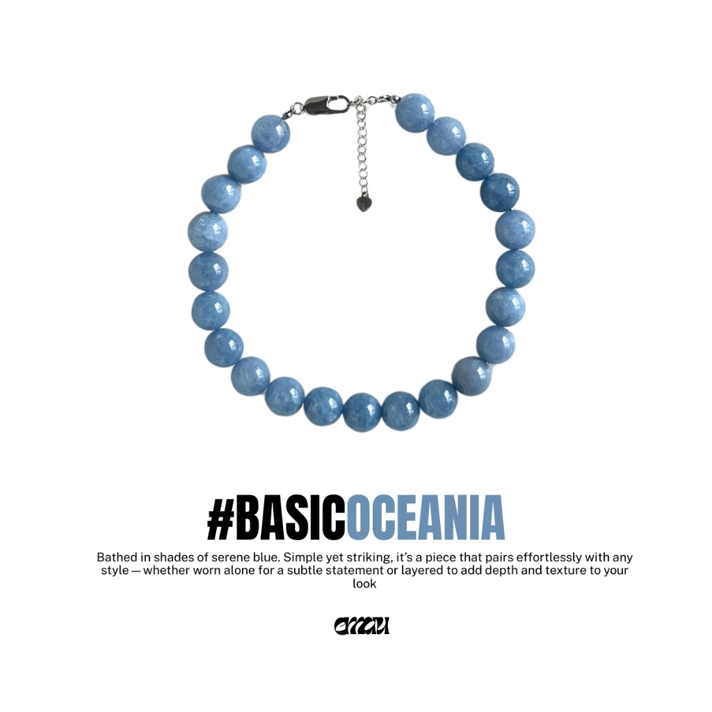 EMAU- Basic Oceania the Pure Gleam Dark Aquamarine Stones Necklace สร้อยหินอะความารีน