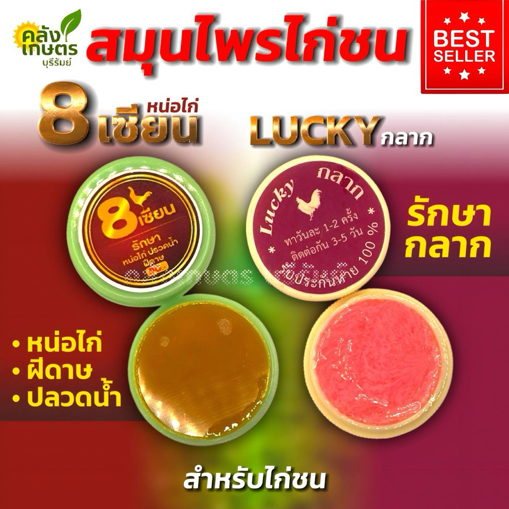 ขี้ผึ้งสมุนไพรไก่ชน 8เชียน ลักกี้ ตลับ