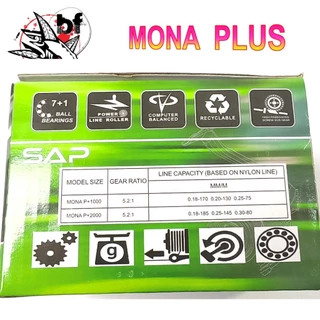 รอกสปินนิ่ง SAP รุ่น MONA PLUS ลูกปืน 7+1 🟡 อัตราทด 5:2:1 แขนหมุนเกลียว มีซีลกันน้ำ 4 จุด