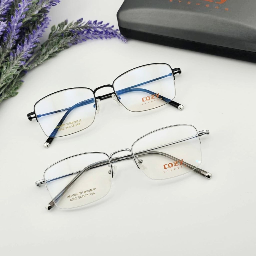 กรอบแว่นรุ่น​8502แบบเซาะร่องกรอบครึ่ง วัสดุ Memory TITANIUMทรงวัยรุ่นเบาแข็งแรง ทนทานยืดหยุ่นสูงนำไปตัดใส่เลนส์ได้