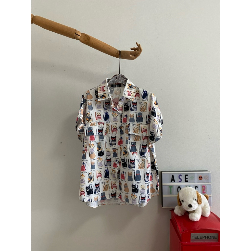 (พร้อมส่ง)🌈🎀เสื้อคอปกเชิ๊ตแขนสั้น ผ้าพิมพ์ลาย เกรด premium พิมพ์ลายสวยๆเสื้อกระดุมหน้า อก 46“งานสุดchic