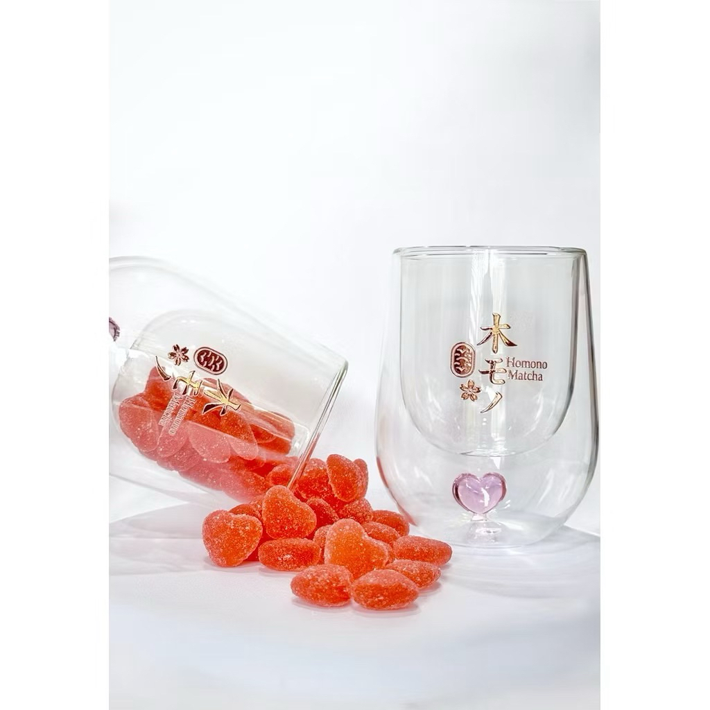 🔸 Homono glass series pink heart 250ml