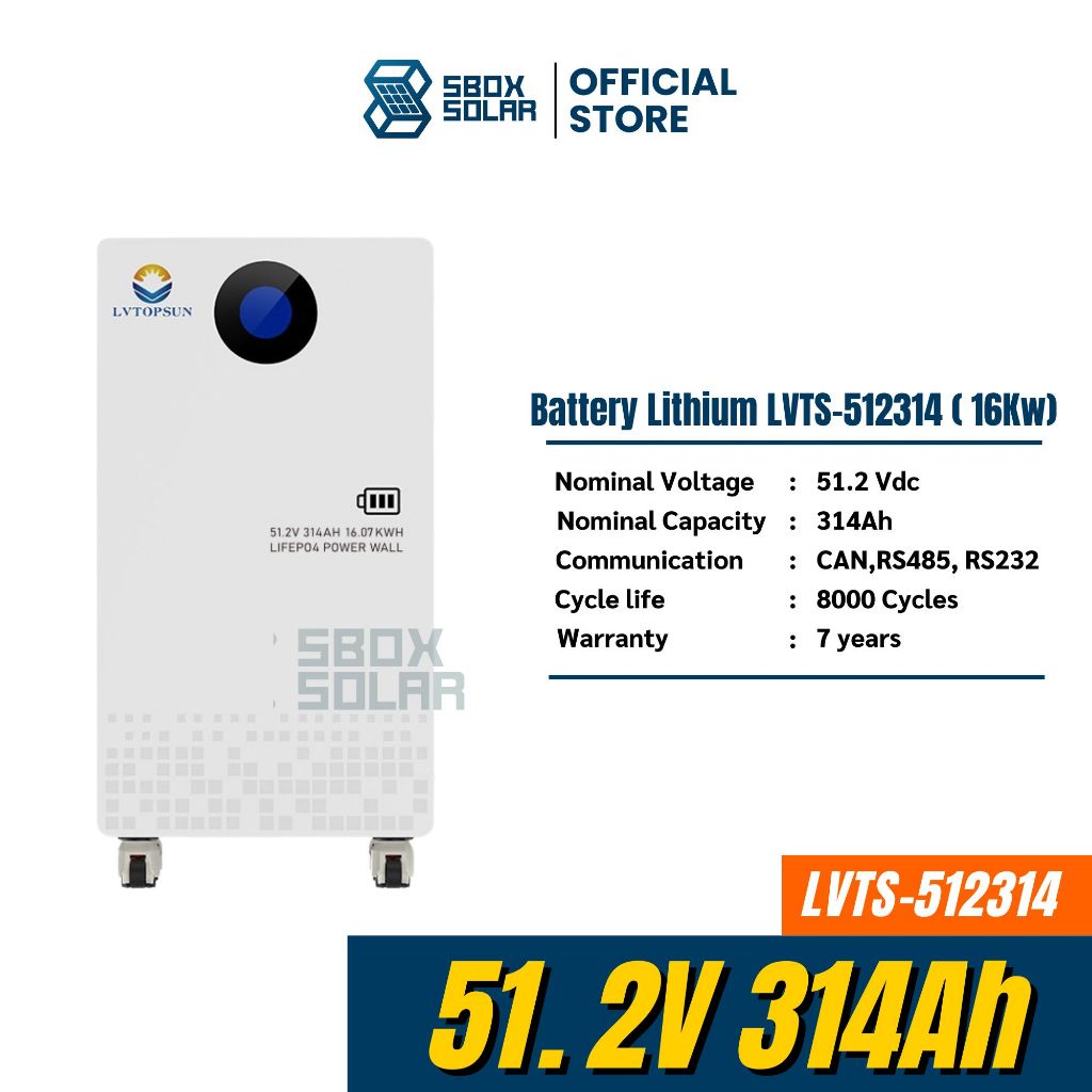 Lithium ฺBattery 51.2v 314ah 16.07Kw ยี่ห้อ LV Topsun ลิเธียมแบตเตอรี่ รับประกันศูนย์ไทย 7 ปี
