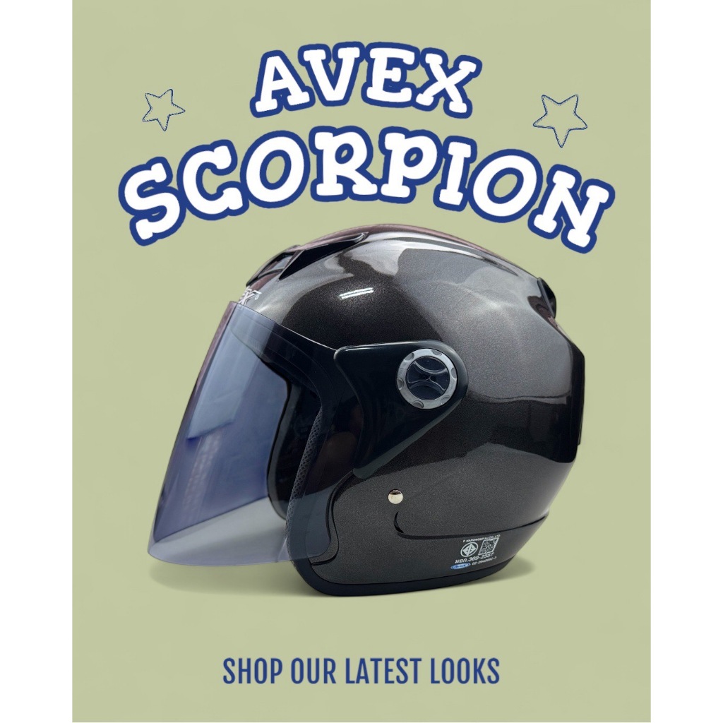 หมวก​กัน​น็อค​ AVEX เต็มใบ​เปิด​หน้า​ รุ่น​ SCORPION มีหลายสีให้เลือก SIZE L รอบศรีษะ 55-58 ซม.